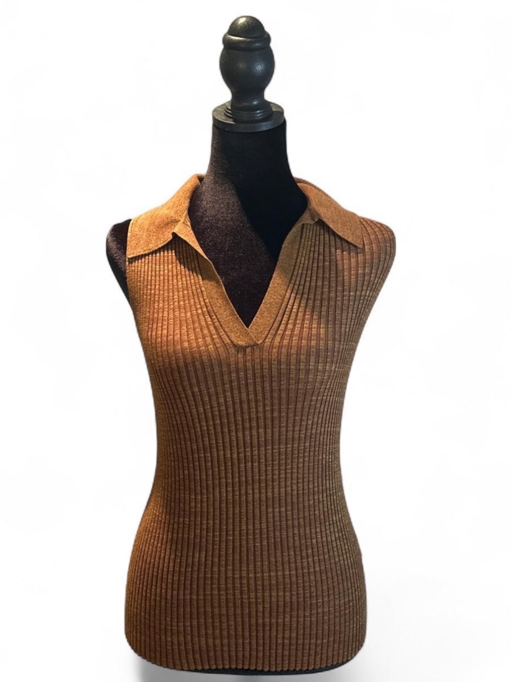 Helmut Lang Brown Ribbed Polo Top